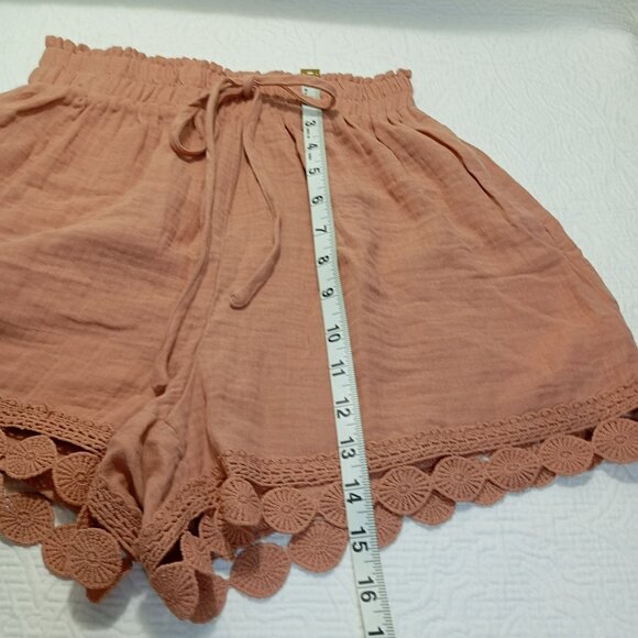 Cupshe Shorts 100% Cotton Womens XS Rust Brown Crochet Trim - Picture 9 of 9